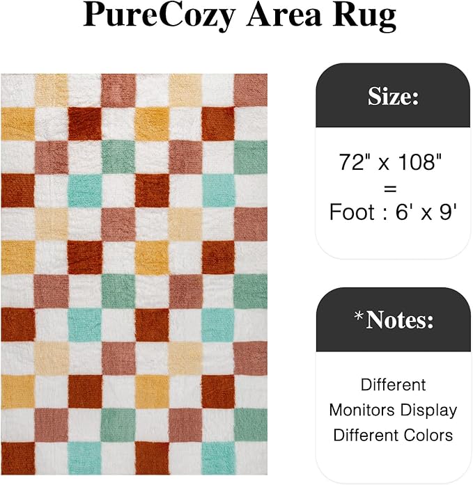 Checkered Rug 6x9 for Living Room, Colorful Modern Shag Rug Washable Non-Slip Large Area Rug Super Soft Indoor Fuzzy Carpet Fluffy Rugs for Bedroom Home Aesthetic Decor