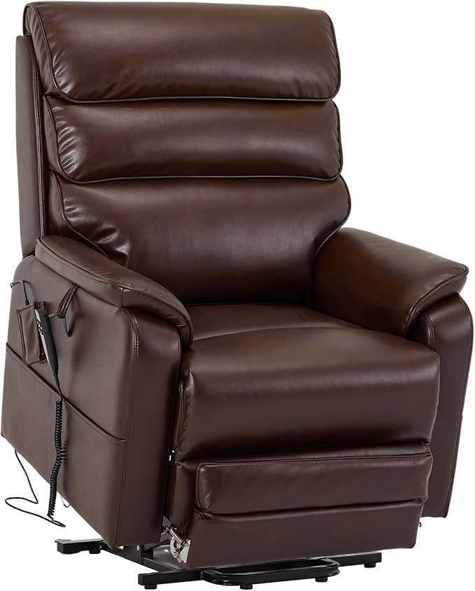 DYNOX 400 LBS Big Tall Man Large-Wide Power Dual Motor Lift Recliners Chairs for Elderly, Lay Flat Lift Chair with Infinite Positions, Heat & Massage, Extended Footrest (9298L,Faux Leather,Brown)