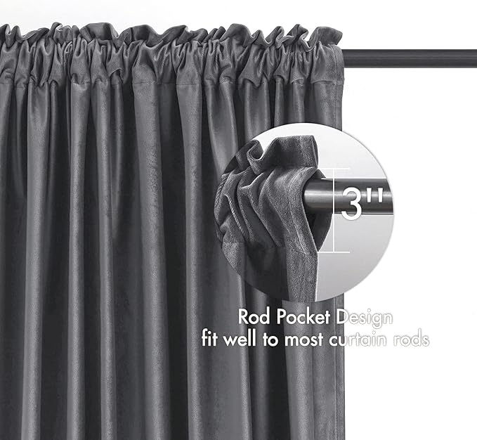 MIULEE Grey Velvet Curtains Thermal Insulated Blackout Curtain Drapes for Bedroom Living Room Darkening 90 Inches Long Curtains Panels Rod Pocket Set of 2