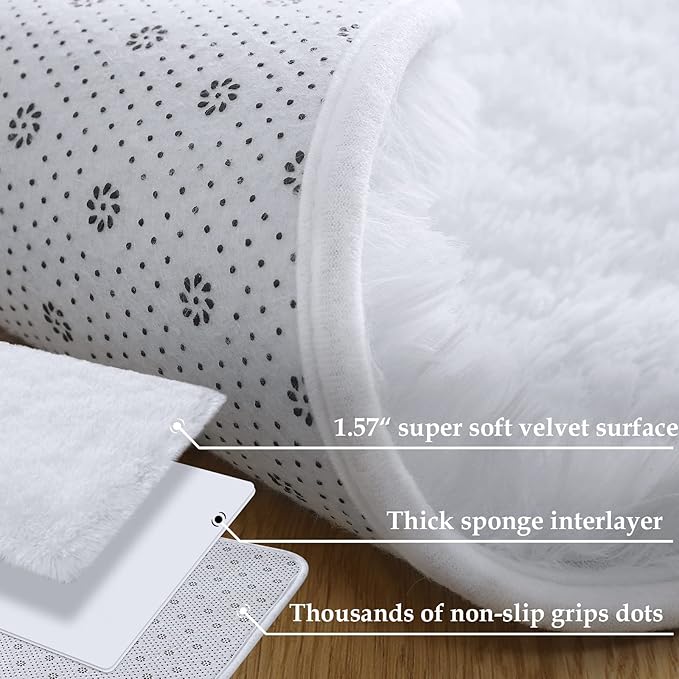 Merelax Soft Modern Indoor Shaggy Area Rug for Bedroom Livingroom Dorm Kids Room Home Decorative, Non-Slip Plush Fluffy Furry Fur Rugs Comfy Nursery Accent Floor Carpet 3x5 Feet, White