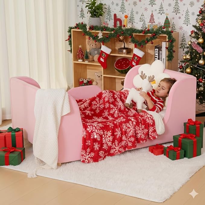 DoCred Toddler Bed - Toddler Floor Bed Frame with Removable Guard Rails, Kids Beds for Ages 2-7 Years, Kid Beds for Girls and Boys, Standard Crib Size(Mattress Not Included)