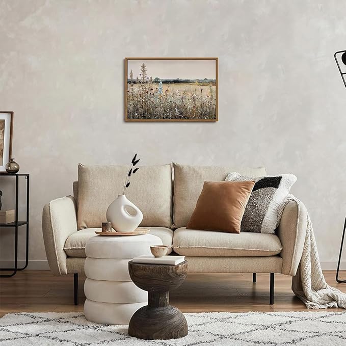 OIQArtOIQ Vintage Wildflowers Landscape Wall Art Framed Floral Natural Scenery Oil Painting Canvas Prints Country Farmhouse Decor Pictures Kitchen Bedroom Living Room Bathroom
