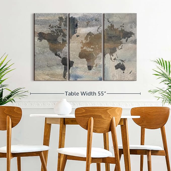 ElephantStock Stone World Wall Art - Horizontal Canvas - 3-Piece Lobby Wall Decor - Painting Map Canvas Print - Beige and Gray Decor for Wall by Avery Tillmon - 50" X 32"