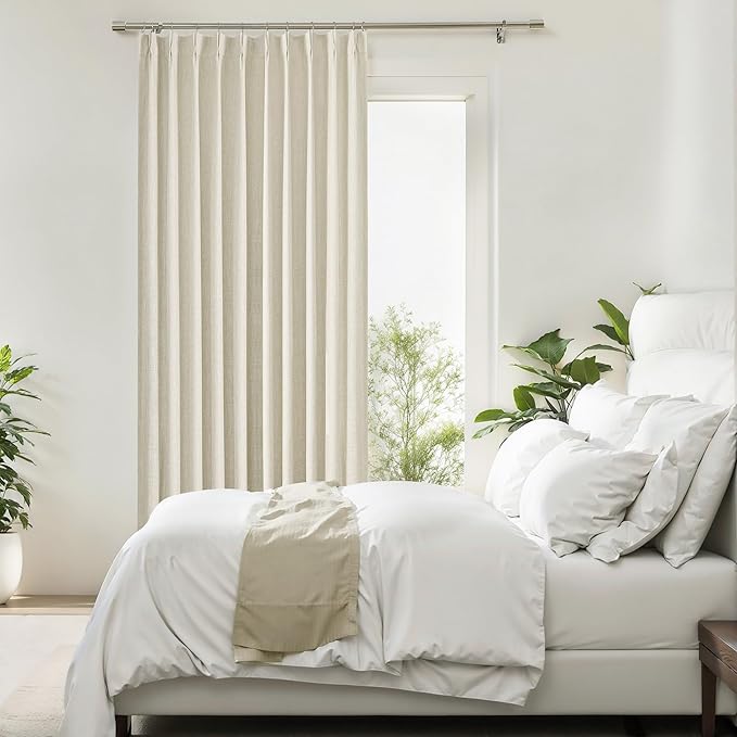 Central Park Pinch Pleat Full Blackout Curtain Panel Thermal Insulated Drapery with Blackout Liner for Farmhouse Living Room Bedroom Window Treatment Sets with Hooks, Sand/Linen, 60"x108"x1