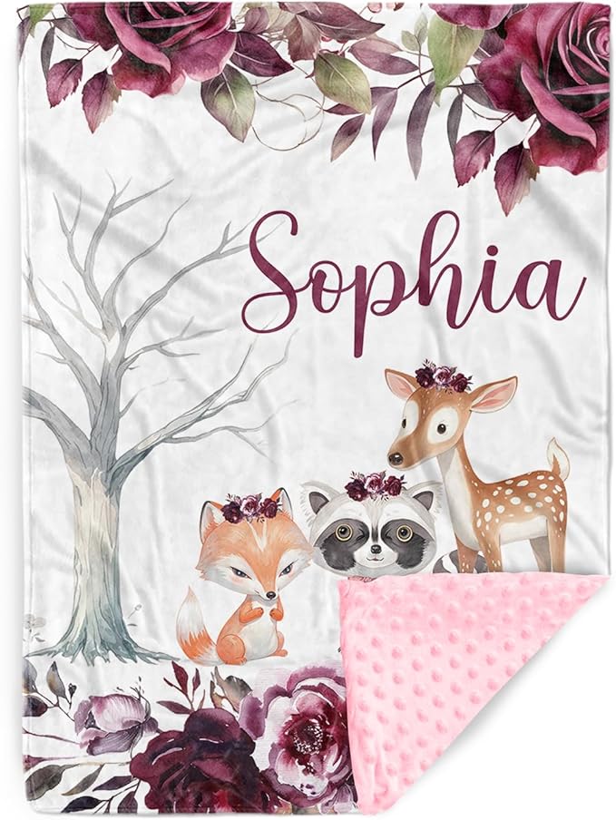 Personalized Baby Blankets for Boys Girls, Custom Name Rose Animal Baby Blanket, Soft Receiving Blanket for Newborns and Toddlers, Ideal for Baby Showers and Nursery Decor