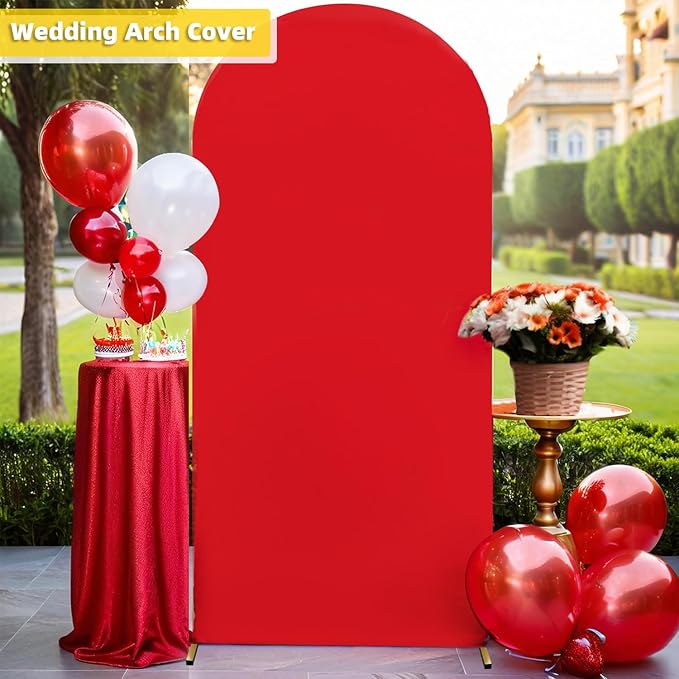 HEMMOTOP Red Arch Cover 7.2 ft (No Arch Stand), Spandex Wedding Balloon Stretchy Arch Backdrop for Christmas, New Year, Photo, Party, Ceremony, Birthday, Baby Shower, Anniversary Decoration