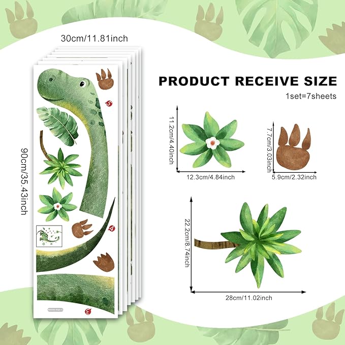 Large Dinosaur Pine Tree Wall Decals 7 Sheets Watercolor Wall Stickers Peel and Stick Forest Pine Tree Dinosaur Wall Decal Decor for Nursery Living Room Bedroom Classroom