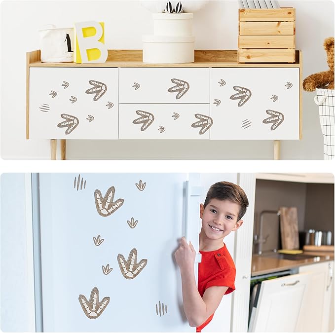 Glow in The Dark Dinosaur Footprints Wall Decals, Peel and Stick Cute Dino Track Stickers for Kids, Removable Dinosaur Wall Stickers for Baby Nursery Bedroom (Blue)
