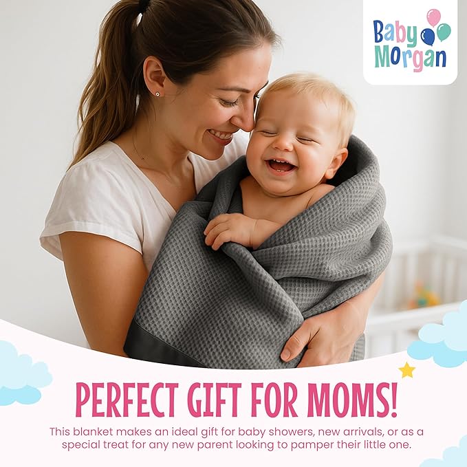 Blankets Thermal Waffle Baby Blanket Crib Bedding - Soft Cozy Warm Infant Thermal Cover for Nursery Stroller or Bassinet, Lightweight Ideal Shower Gift, Nylon Trim Gray 36" x 50