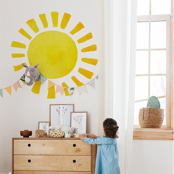 Watercolor Rainbow, Sun, Polka Dots Wall Decal for Kids Room, Nursery, Baby Room Decor, Polka Dots Mural, Rainbow Wallpaper (Sun, Large)