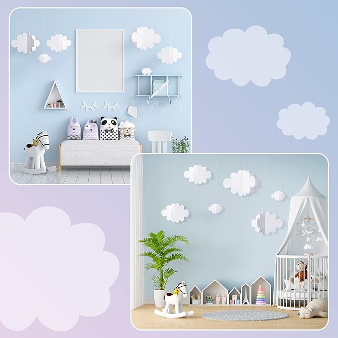 8 Pcs Classroom 3D Cloud Decoration Hanging for Ceiling Party Decoration Artificial Cloud Ornament Hanging Ceiling Wall Decor for Birthday Wedding Baby Shower Nursery Children Room(Lovely,White)
