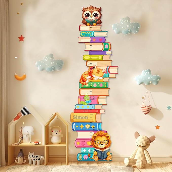 Personalized Name Wooden Growth Charts for Kids, Stacks of Book Height Measurement for Wall Girls Boys Teen Room Nursery Decor