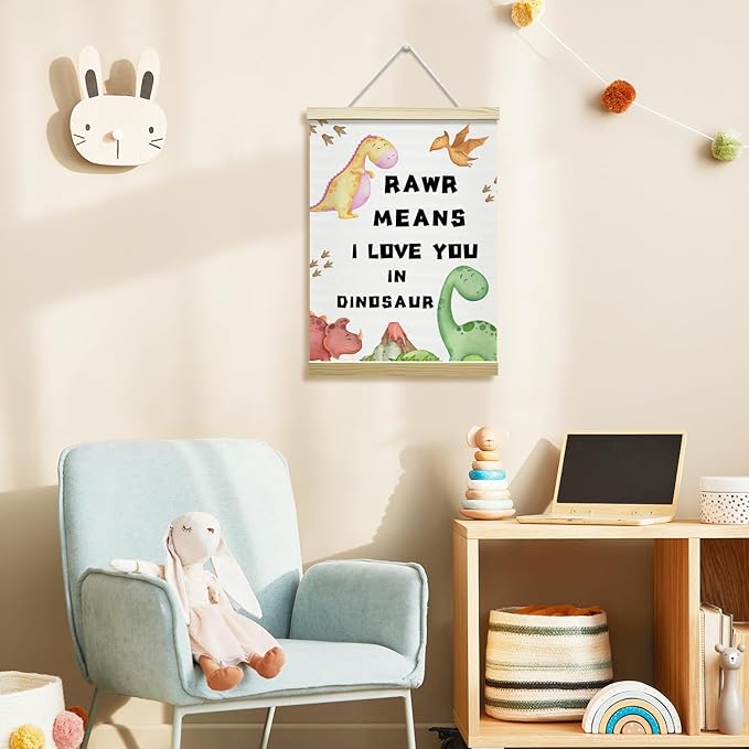 Nopoben Dinosaurs Poster Hanger Frame, Dinosaurs Wall Art With Wooden Poster Hanger, Boys Room Wall Decor, Boys Playroom Kids Toddler Room Decor(12x16 Inches)-31