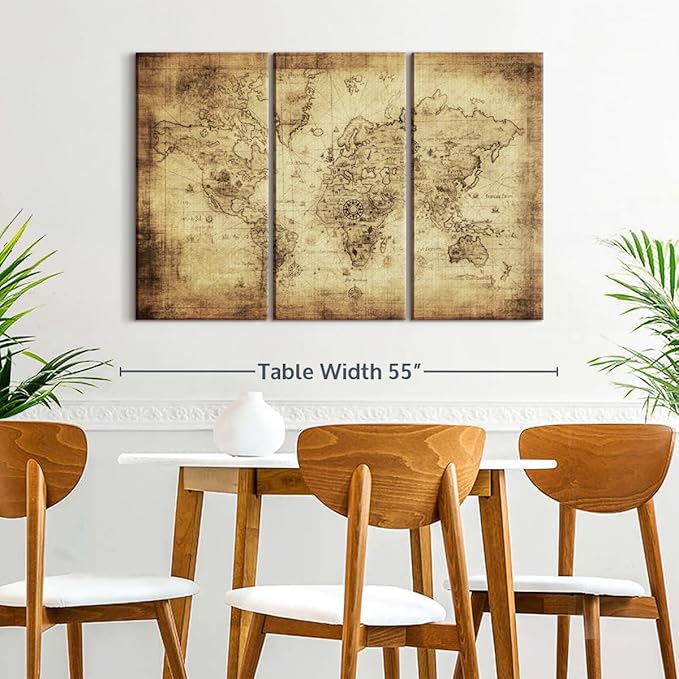 ElephantStock Ancient World Map Wall Art Multi Piece Canvas - 3 Piece Canvas World Map Wall Decor - Wall Decor - Ready-to-Hang Print - Vintage Wall Art - 50" X 32"