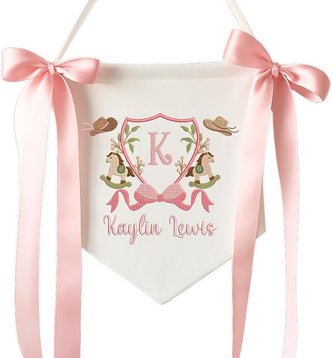EMBROIDERED Name Baby Banner, Baby Flag with Monogram Name, Personalized Baby Name Sign, Customizable Baby Name, Baby Announcement Sign for Hospital (13)