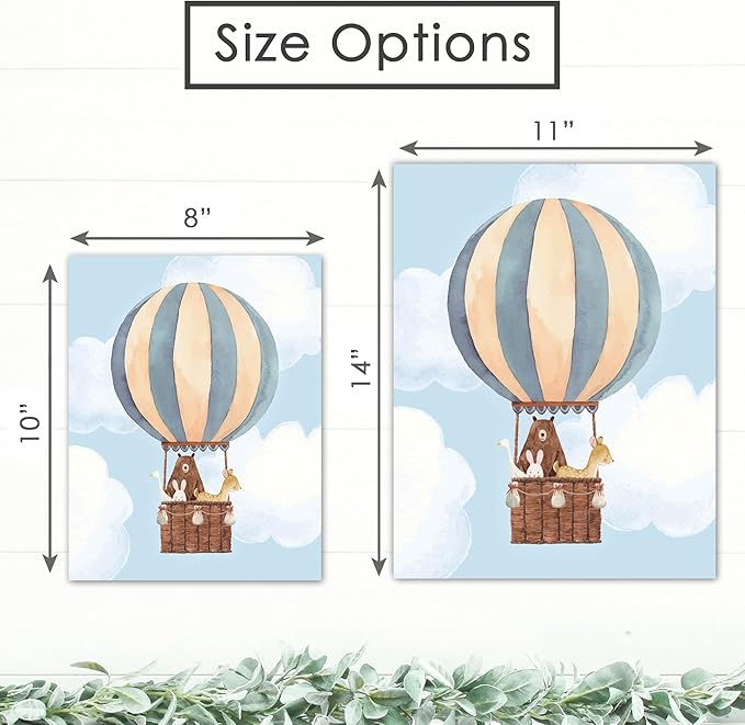 DREAM BIG PRINTABLES Hot Air Balloon Art Prints (Set of 3) - Unframed - 11x14 | Nursery Wall Decor | Modern Wall Decor for Your Little One's Room
