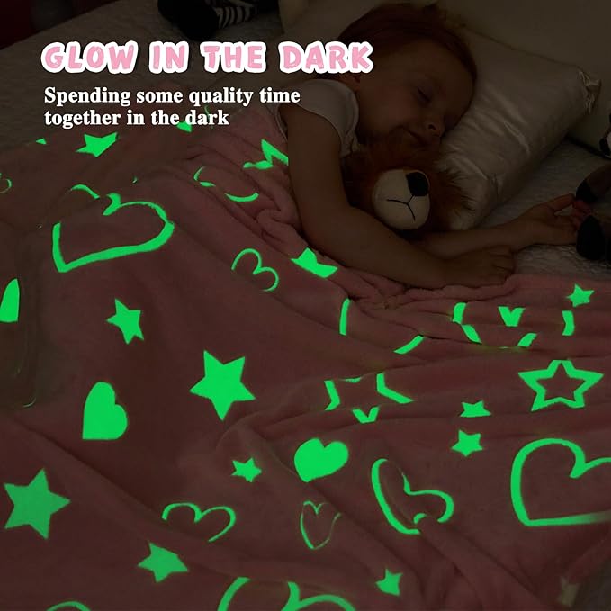 inhand Birthday Gifts Toys for Girl Pink Heart Glow in The Dark Blanket Thanksgiving Throw Blanket Cute Kids Blanket Pink Heart Soft Fleece Throw Blanket for Kids（30x40 Pink ）