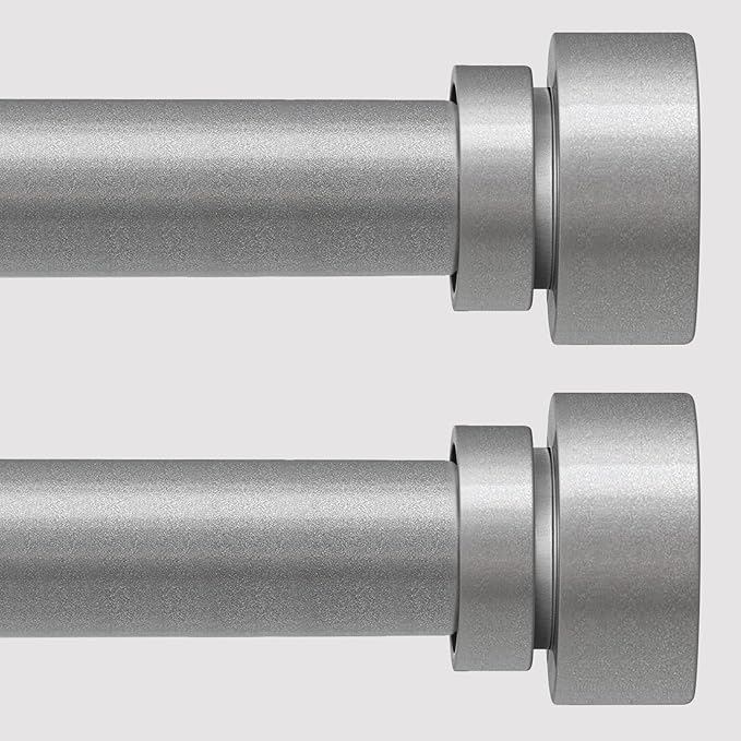 2 Pack Modern Silver Curtain Rods Set for Windows 28 to 48 Inches Adjustable Length Heavy Duty 1" Diameter Window Curtain Rod with Decorative Finials for Outdoor Bedroom Kitchen Living Room
