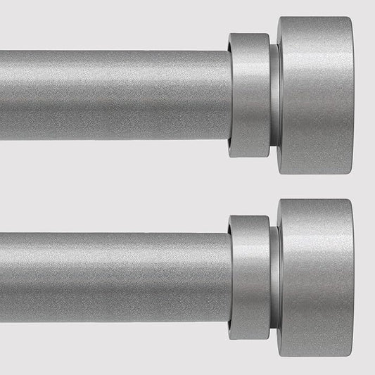 2 Pack Modern Silver Curtain Rods Set for Windows 28 to 48 Inches Adjustable Length Heavy Duty 1" Diameter Window Curtain Rod with Decorative Finials for Outdoor Bedroom Kitchen Living Room
