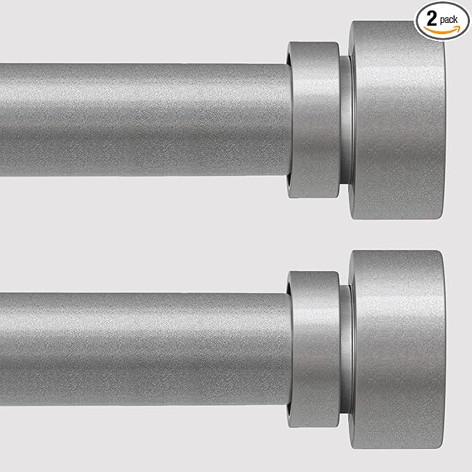 2 Pack Modern Silver Curtain Rods for Windows 66 to 120 Inches Adjustable Heavy Duty 1" Diameter Window Curtain Rod with Decorative Finials for Outdoor Bedroom Kitchen Living Room