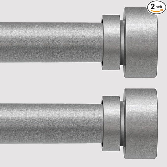 2 Pack Modern Silver Curtain Rods for Windows 66 to 120 Inches Adjustable Heavy Duty 1" Diameter Window Curtain Rod with Decorative Finials for Outdoor Bedroom Kitchen Living Room