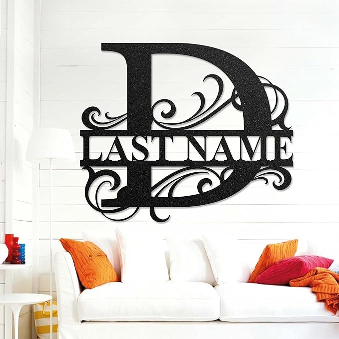 LULLBABYMALL Custom Metal Signs - Last Name Sign, Split Letter Monogram, Letter D, Family Name Wall Art, Outdoor Metal Signs, Personalized Wedding Gift