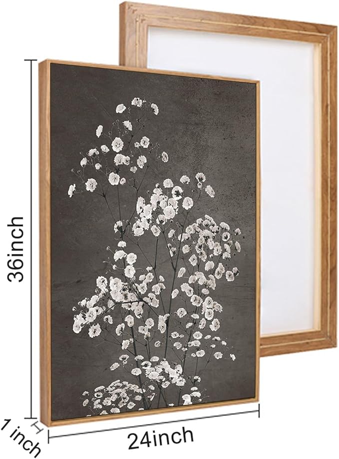 FWIEXA Neutral Floral Wall Art of 3, Framed Beige Botanical Canvas Prints, Minimalist Wildflower Wall Decor, Large Modern Plant Painting, 24x36 Inches Artwork for Living Room, Bedroom, Office, Home