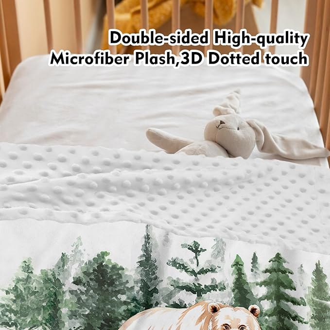 Custom Baby Crib Bedding Set,Personalized Name Brown Bear Theme Nursery Bed Set 4 Piece,Baby Blanket Fitted Sheet Nursery Rug Wall Art Set,Custom Room Decor Idea Gift for Newborns Boys Girls