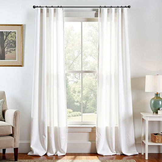 jinchan Off White Linen Blend Curtains 108 inch Extra Long 2 Panels for Living Room, Cottage Core Style 38 inch Wide Farmhouse Drapes with Rod Pocket Back Tab(38W x 108L, Off White)