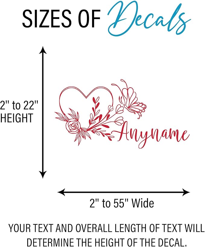 Custom Butterfly Name Wall Decal Personalized Floral Heart Name Transparent DTF Vinyl Removable Nursery Wall Decals for Baby Kids Room, Teen Bedroom, Window, Cute Home Decor Gifts