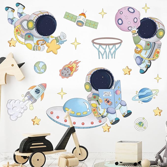 Space Decor Astronaut Wall Stickers Murals & Decals Space Theme Bedroom Classroom Playroom Sticker Outer Spaces Room Decor Spaces Wallpaper Planet Wall Decals for Boys Girls Room