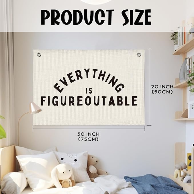 Everything is Figureoutable Inspirational Wall Decor, Office Motivational Wall Decor, Classroom Linen Canvas Banner Hanging Flag, 20x30 Inch