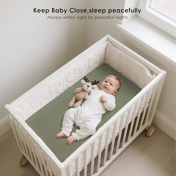 2 Pack Muslin Fitted Bassinet Sheets for Babies, Soft & Breathable 100% Cotton Bedside Sleeper Bassinet Sheet, Moses Basket Oval Rectangle Pad/Mattress