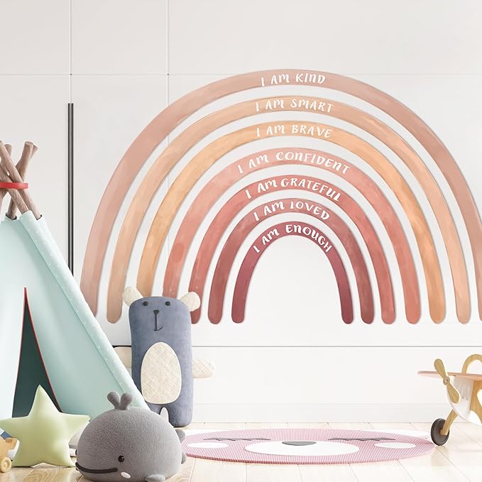 Tinideya 76.77x47.24'' Watercolor Large Rainbow Wall Decal Classroom Wall Decor with Inspirational Quote Peel and Stick Stickers Waterproof Wallpaper for Girls Kids Bedroom Nursery Playroom(Boho)