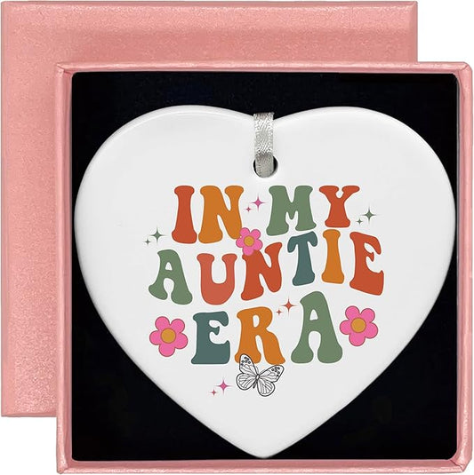 Heart Shaped Christmas Ornament-Auntie Era Gift-Best Aunt Ever Keepsake for Niece Nephew-Birthday or Baby Announcement Present for New Auntie to Be-Promoted to Aunt Ceramic Ornament