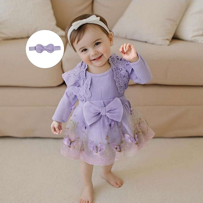 Giraropa Baby Girl Fall Winter Clothes Long Sleeve Romper Dress + Socks + Headband Newborn Infant Cute Casual Outfits