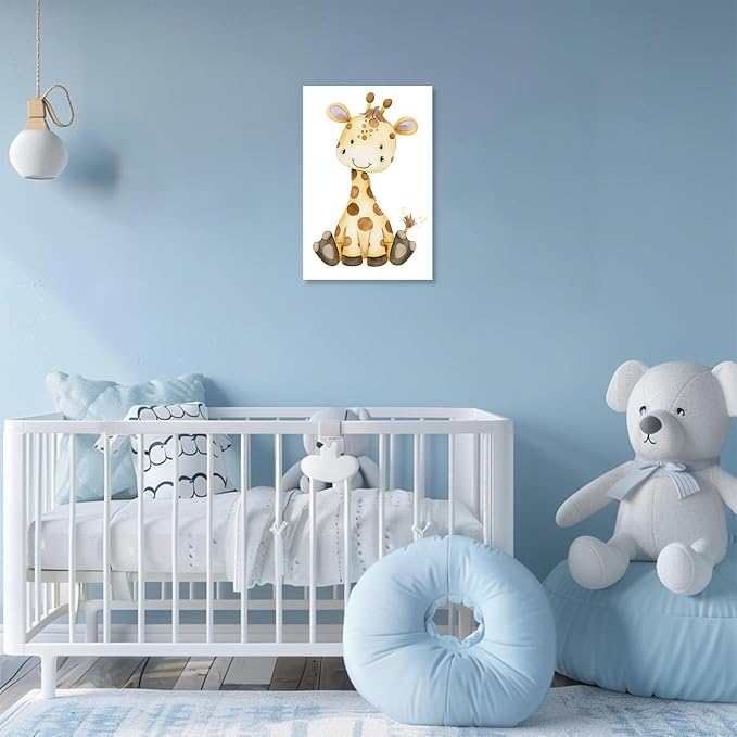 CCKOPPI Nursery Decor Canvas Wall Art Cute Wildlife Giraffe Jungle Animal Theme Watercolor Print Poster Decor Painting for Baby Room Nursery Bathroom Decor(Artwork-02, 16"x24")