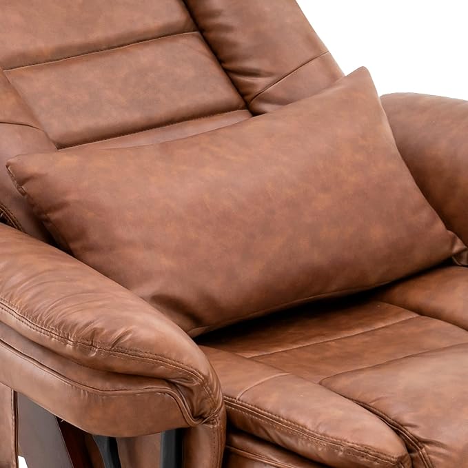 MCombo Swivel Recliner with Ottoman Chair, TV Chair Sets with Vibration Massage, for Small Space Living Room Bedroom 9096 9099 (Faux Leather, Saddle)