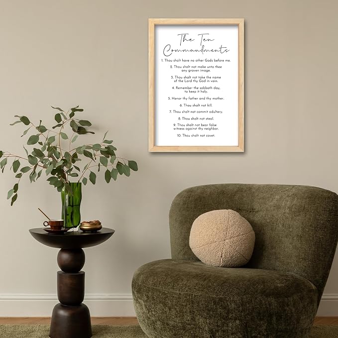 Surfapans The Ten Commandments Wall Decor Art 16"X11" Bible Verse Sign God Jesus Prayer Christian Saying Catholic Wood Framed Wall Hanging (Wood)