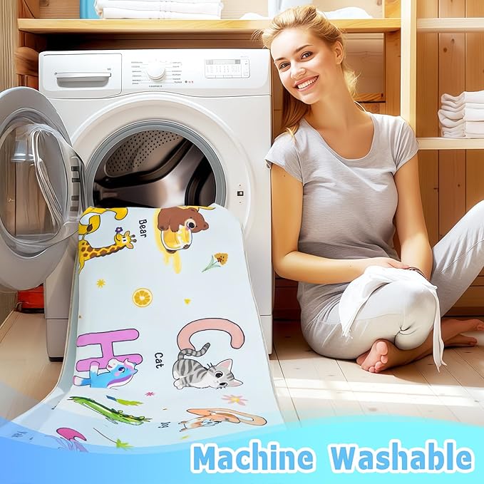 Kids Rugs for Playroom, 4x5 Feet Educational Rug for Learn The ABC Alphabet, Soft Machine Washable Non-Slip Cute Cartoon Animals Carpet for Classroom Toddler Nursery Kids Room Decor, Blue