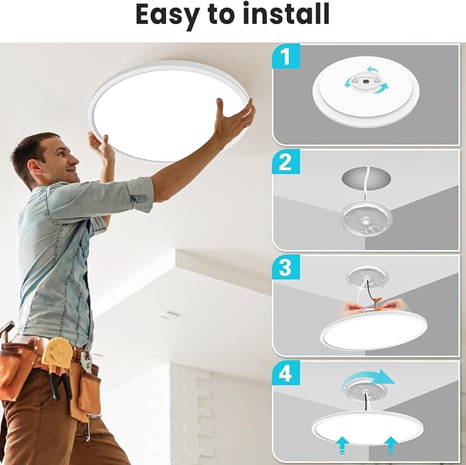 libtit Large LED Ceiling Light 16.5Inch, 4200LM 36W Bright Flush Mount Lights for Ceiling, 3000K/4500K/6000K White Surface Mount Lighting Fixture for Bedroom Kitchen Livingroom Shops