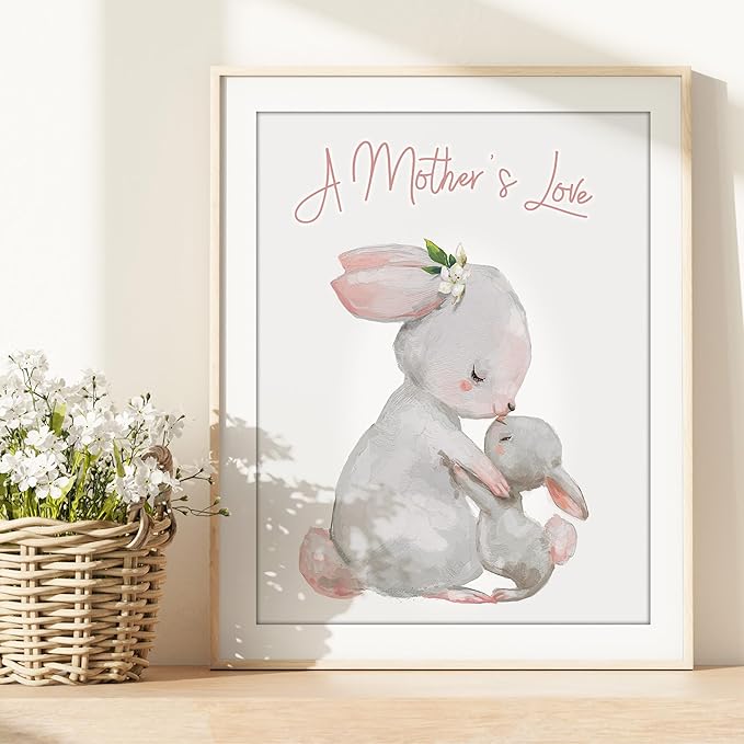 DREAM BIG PRINTABLES Mother and Child Bunny Wall Art Print - Unframed - 11x14 | Nursery Decor | Bedroom Decor | Room Decor Aesthetic | Bedroom Wall decor