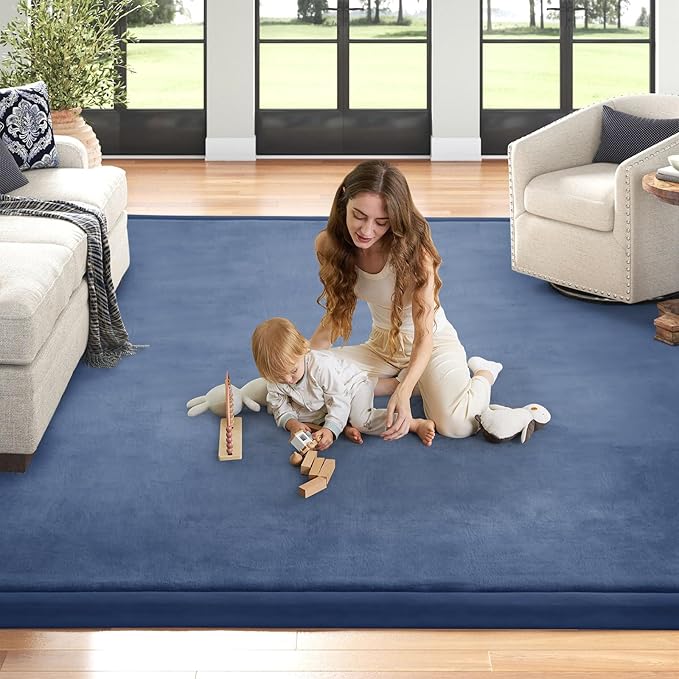 Baby Play Mat for Floor Tummy Time Mat Nursery Rug Muscle Mat Area Rug Playroom Rug Tatami Mat 13'1"x6'7" Memory Foam 1.3" Thick Crawling Mat for Babies,Toddlers, Infants, Kids,Floor Mat(Blue)
