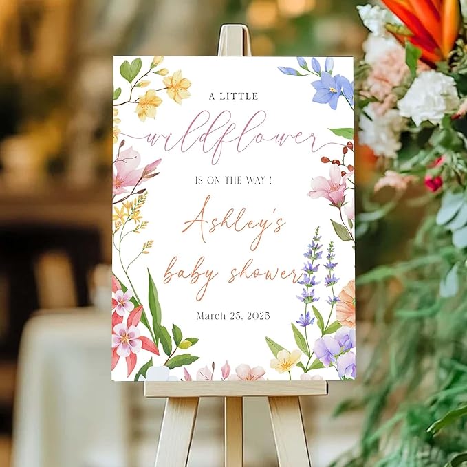 Personalized Wildflower Baby Shower Welcome Sign - Floral Announcement Yard Sign Decor - Rustic Little Wildflower Girl Baby Shower Entrance