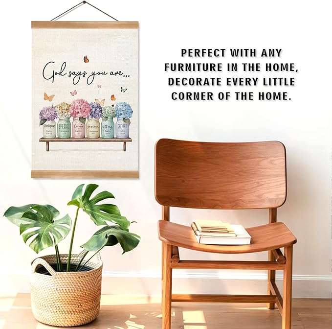 God Says You Are Wall Art Poster,Positive Christian Bible Verse Linen Canvas Hanging Poster,Inspirational Religious Wall Decor for Graduation,Birthday Gift,Bedroom, or Church 12x16 In (God-says)