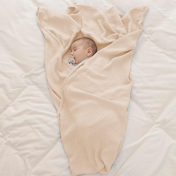 36” X 40” Inches Cooling Baby Waffle Weave Blanket, Ultra-Soft Lightweight Receiving Blanket for Newborn, Breathable Comfortable Baby Swaddle Blanket for Boys and Girls(Oat)