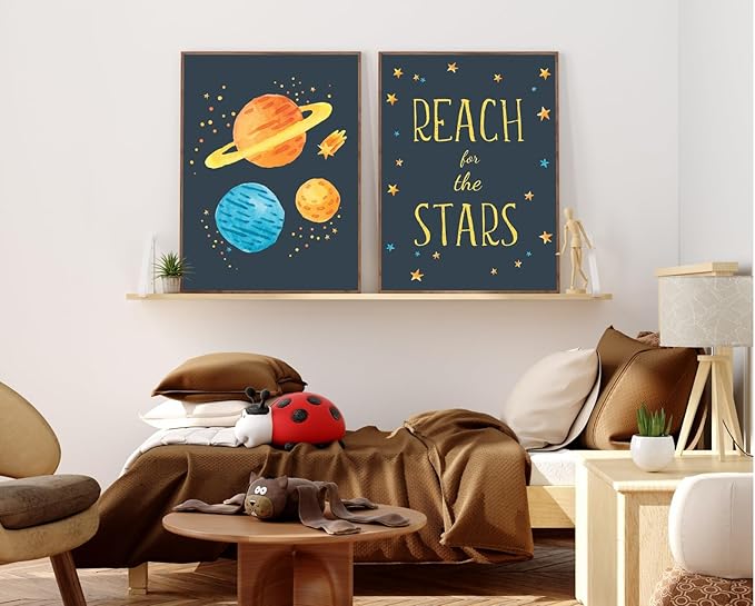 VUVUKU Space Themed Nursery Prints Outer Decor Art For Baby Boy Kids Room Playroom Wall