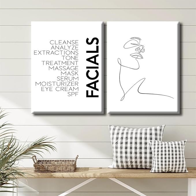 LUHDFYS Minimalist Wall Art Prints Black and White Abstract Line Art Facials Quotes Wall Art Spa Beauty Decor Woman Face Sketch One Line Drawing Wall Art Wrapped Canvas