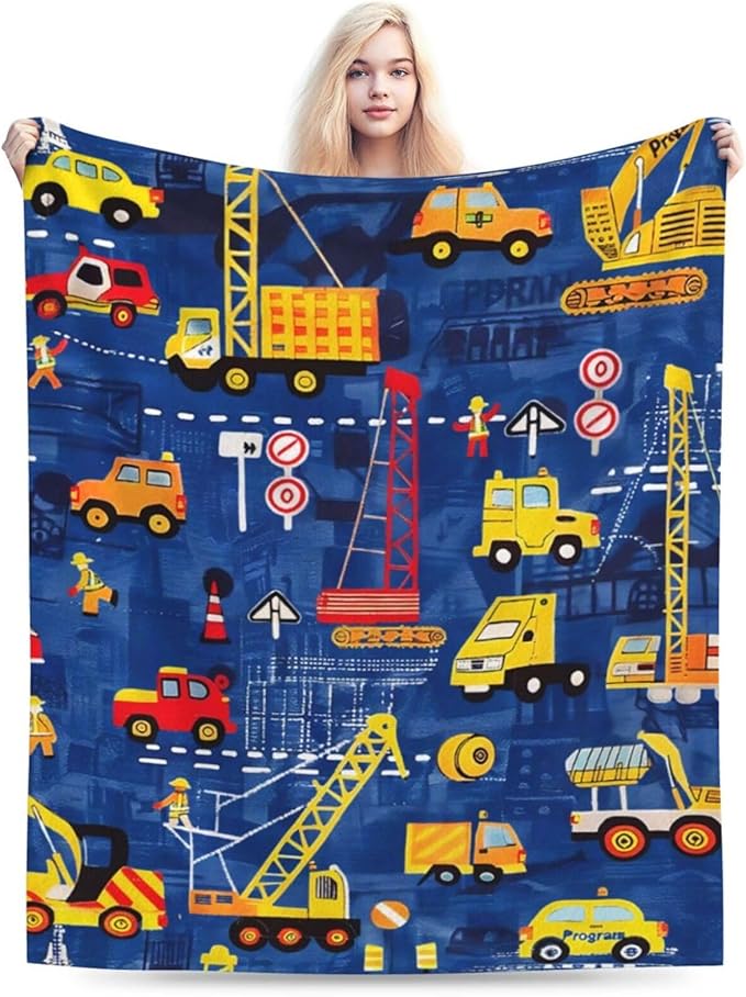 Excavator Blanket Construction Decor Throw Blanket Super Soft Flannel Lightweight Fluffy Plush Fuzzy Fleece Toddler Blanket Gifts for Kids Boys Girl Woman for Bed Sofa Bedding 50"X60"