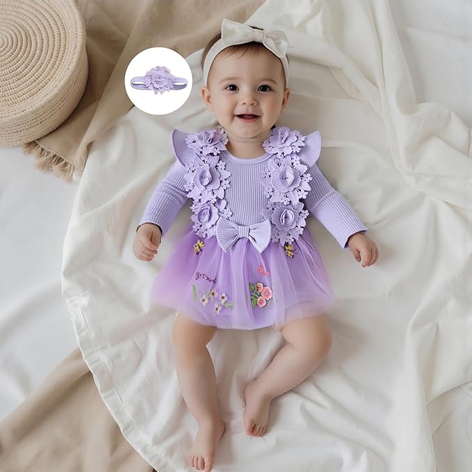 Giraropa Baby Girl Fall Winter Clothes Long Sleeve Romper Dress + Socks + Headband Newborn Infant Cute Casual Outfits